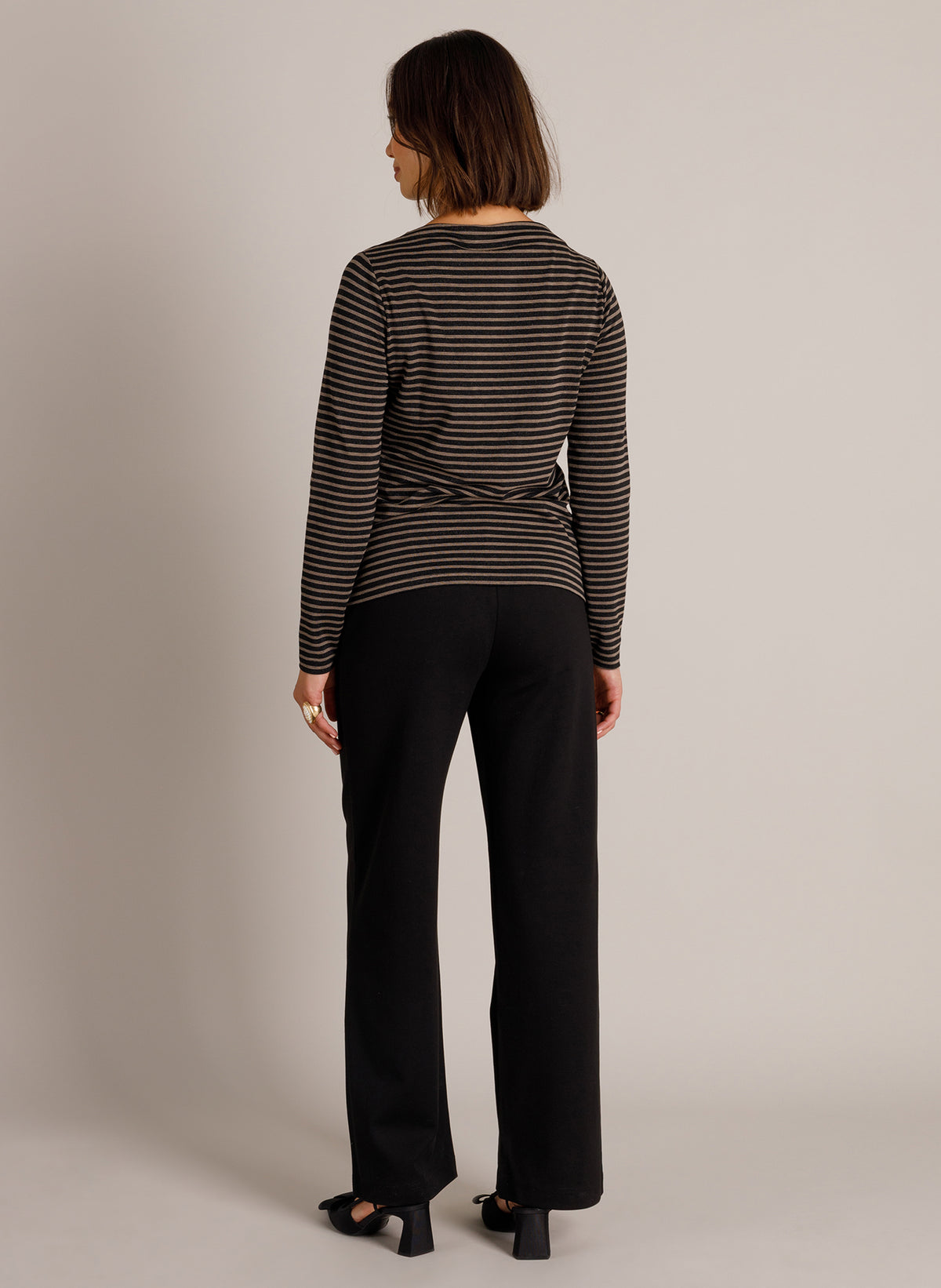 Yest | Wenke Striped Long Sleeve Top | Black & Taupe Stripe
