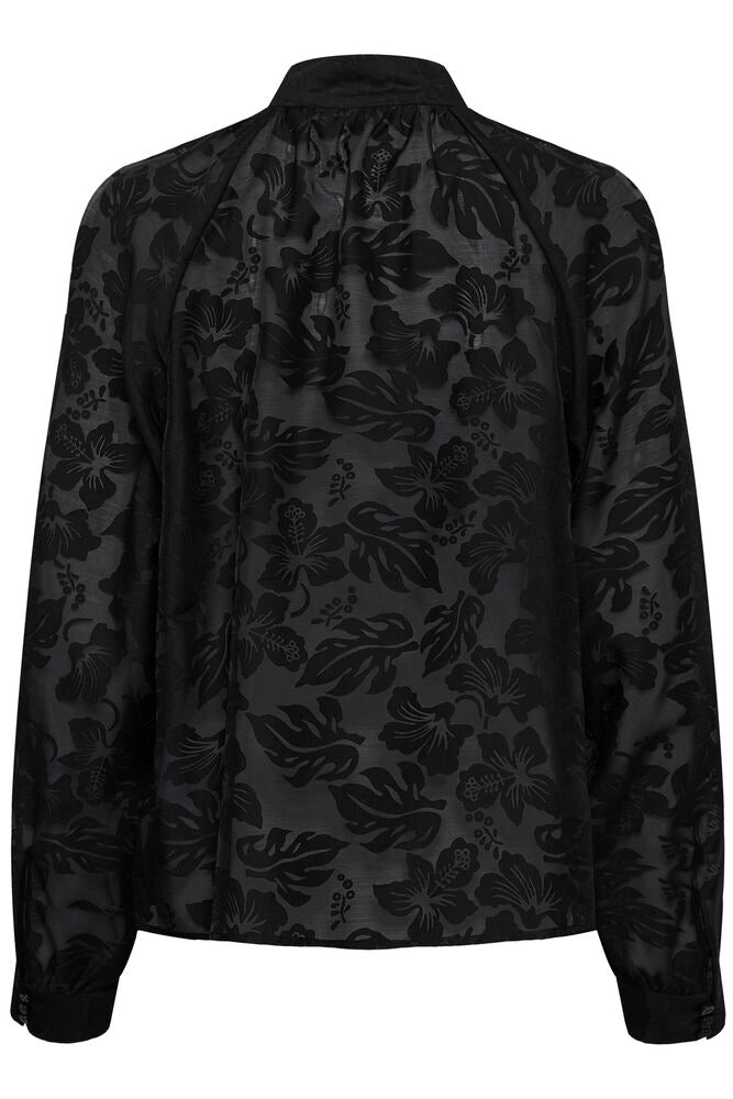 Culture | CUBRILLA Floral Jacquard Tie-Neck Blouse
