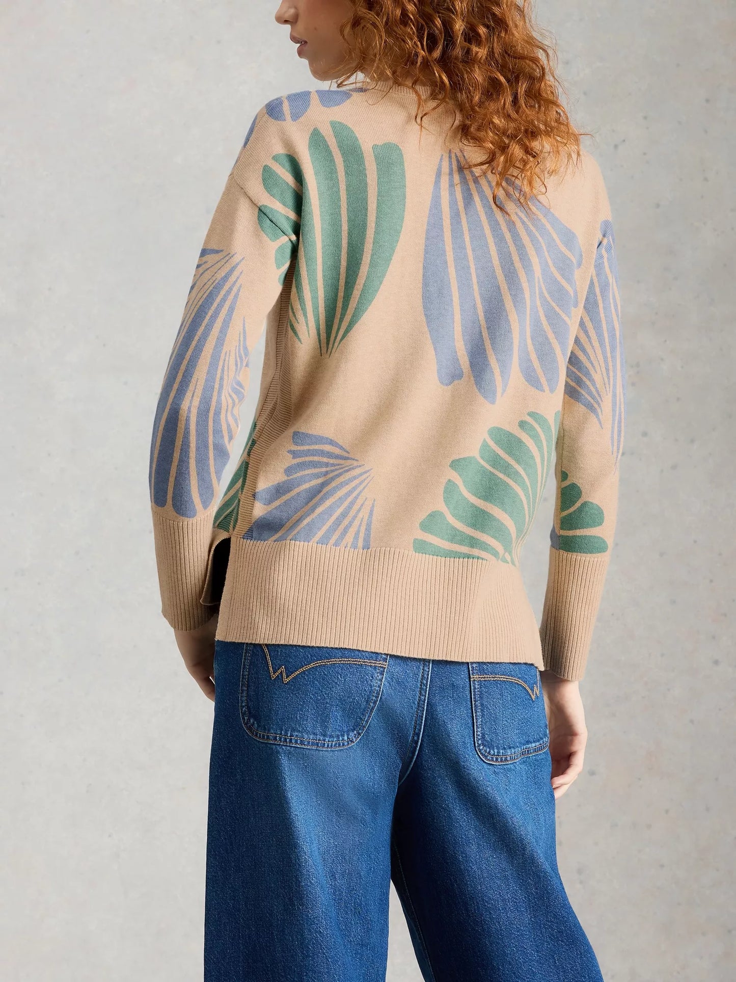 White Stuff | Olive Print Crew Neck Jumper | Natural