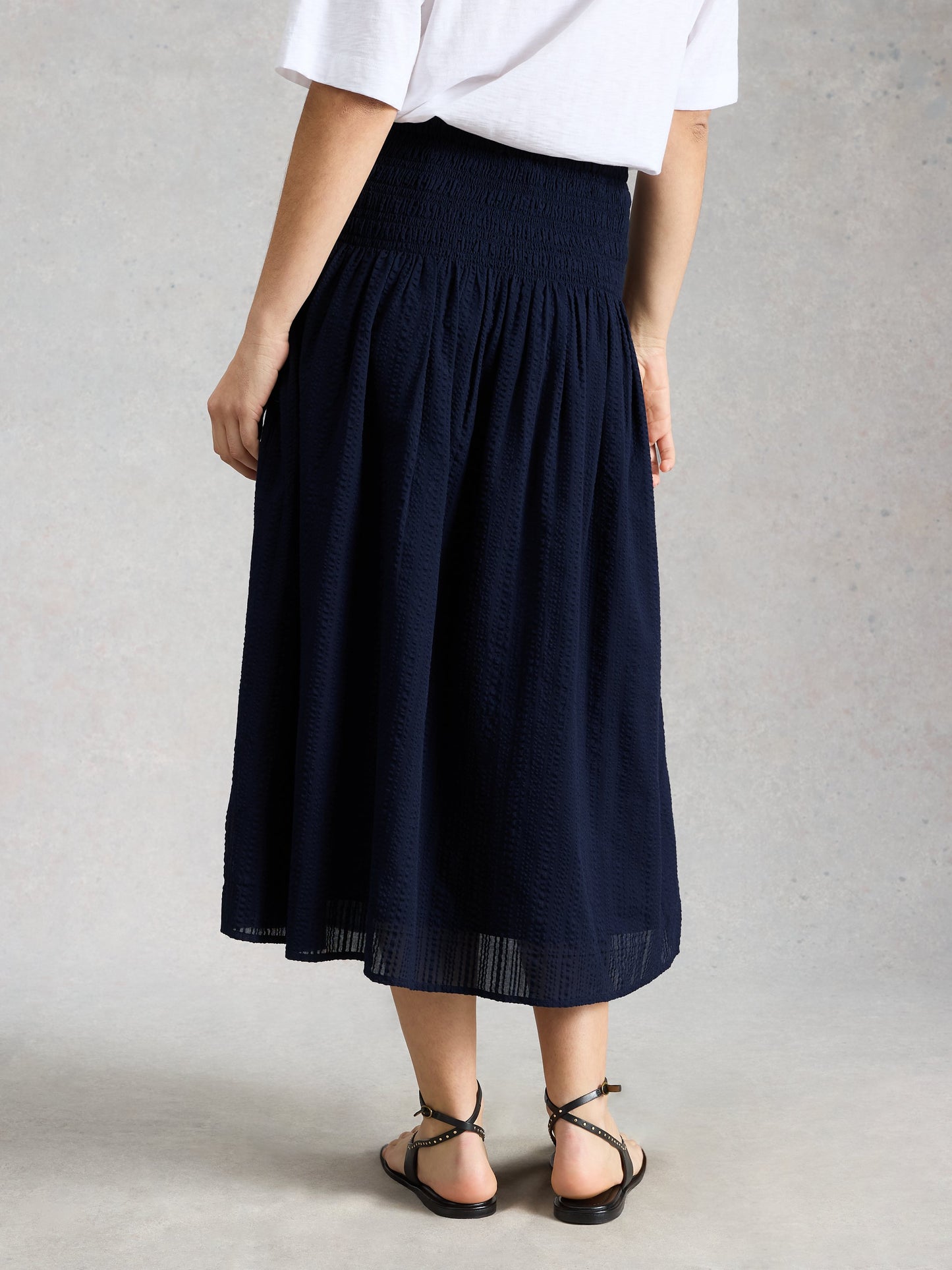 White Stuff | Suri Shirred Midi Skirt | Navy