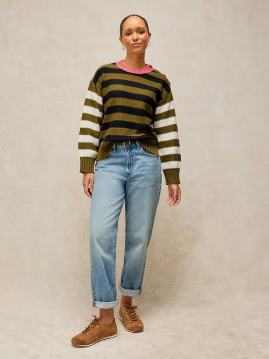 White Stuff | Bea Button Jumper | Green Multi