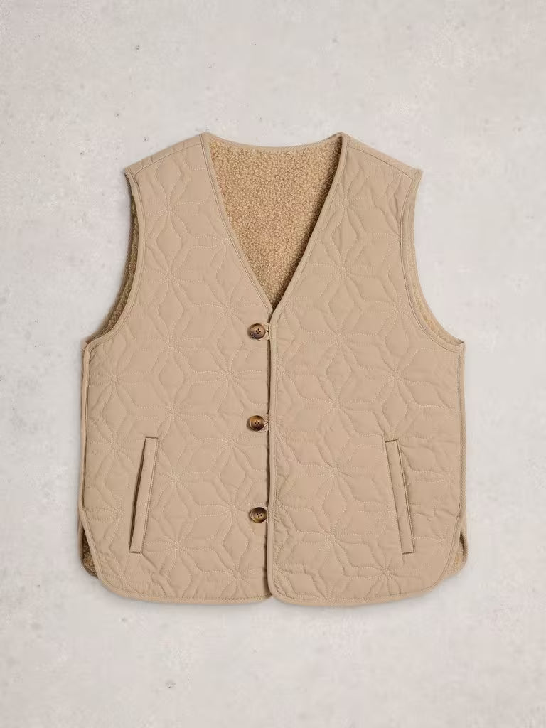 White Stuff | Emery Reversible Gilet | Light Natural