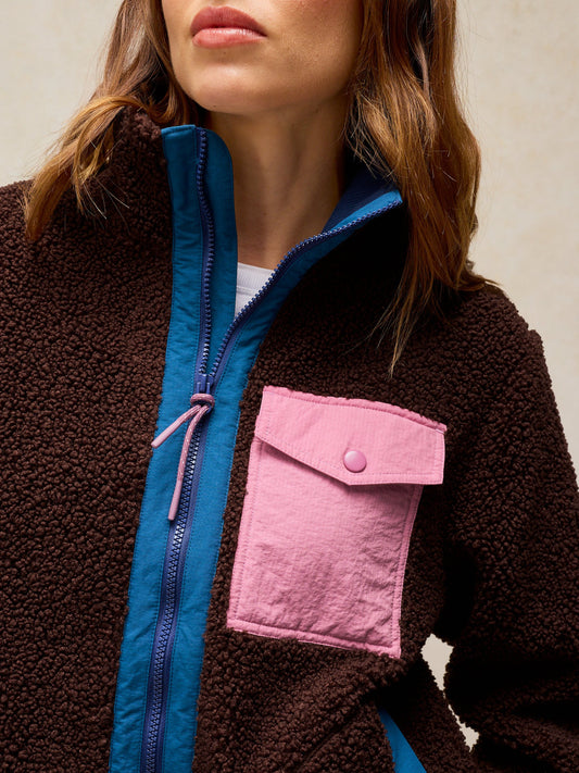 White Stuff | Borg Zip Through | Chocolate Brown