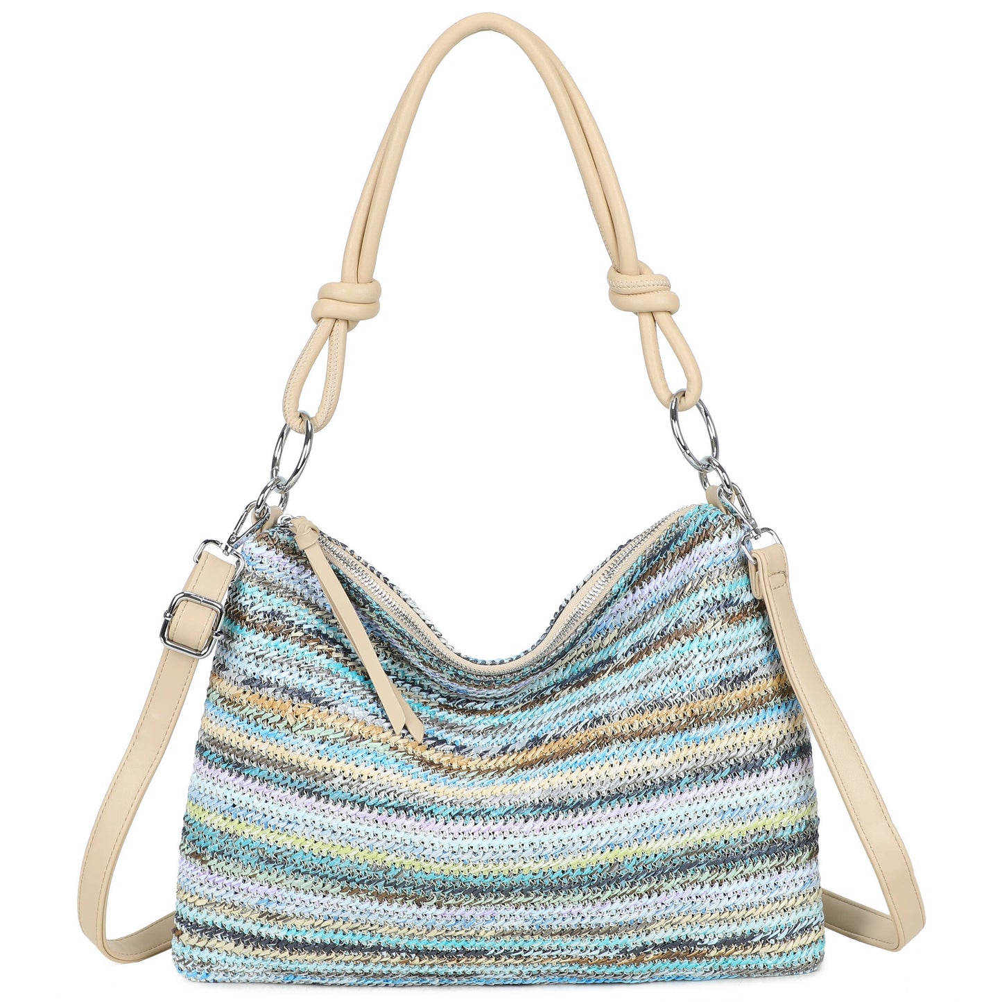 Natural Straw Stripe Shoulder Bag | Blue Stripe