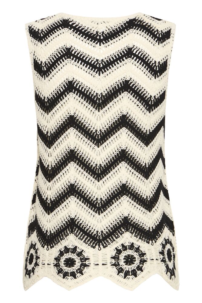 Black and white zigzag patterned sleeveless top on a white background