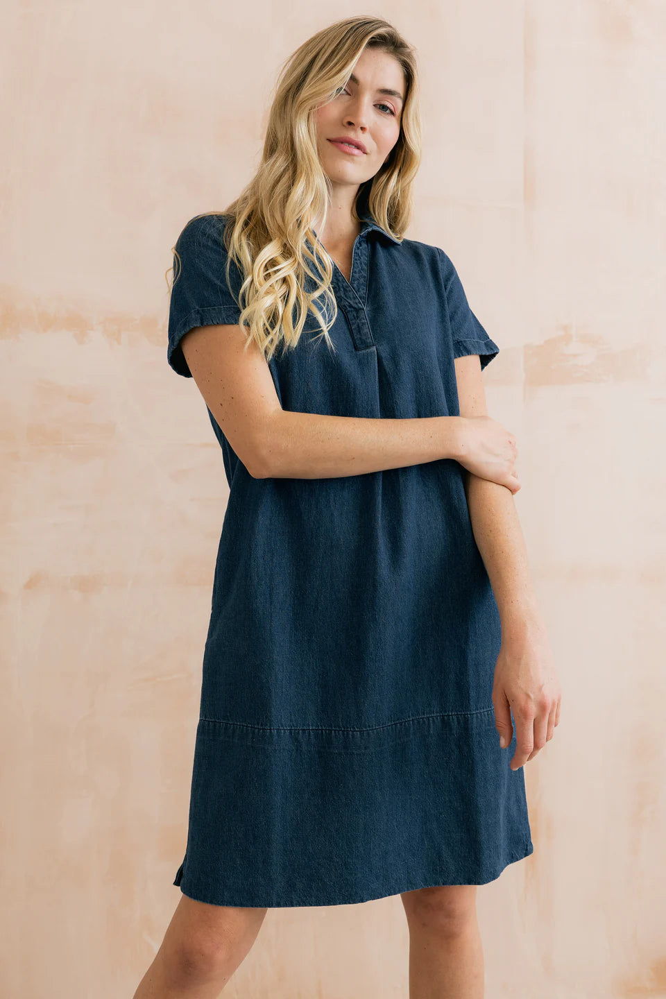 Lily & Me | Lavender Short Sleeve Collared V-Neck Denim Dress
