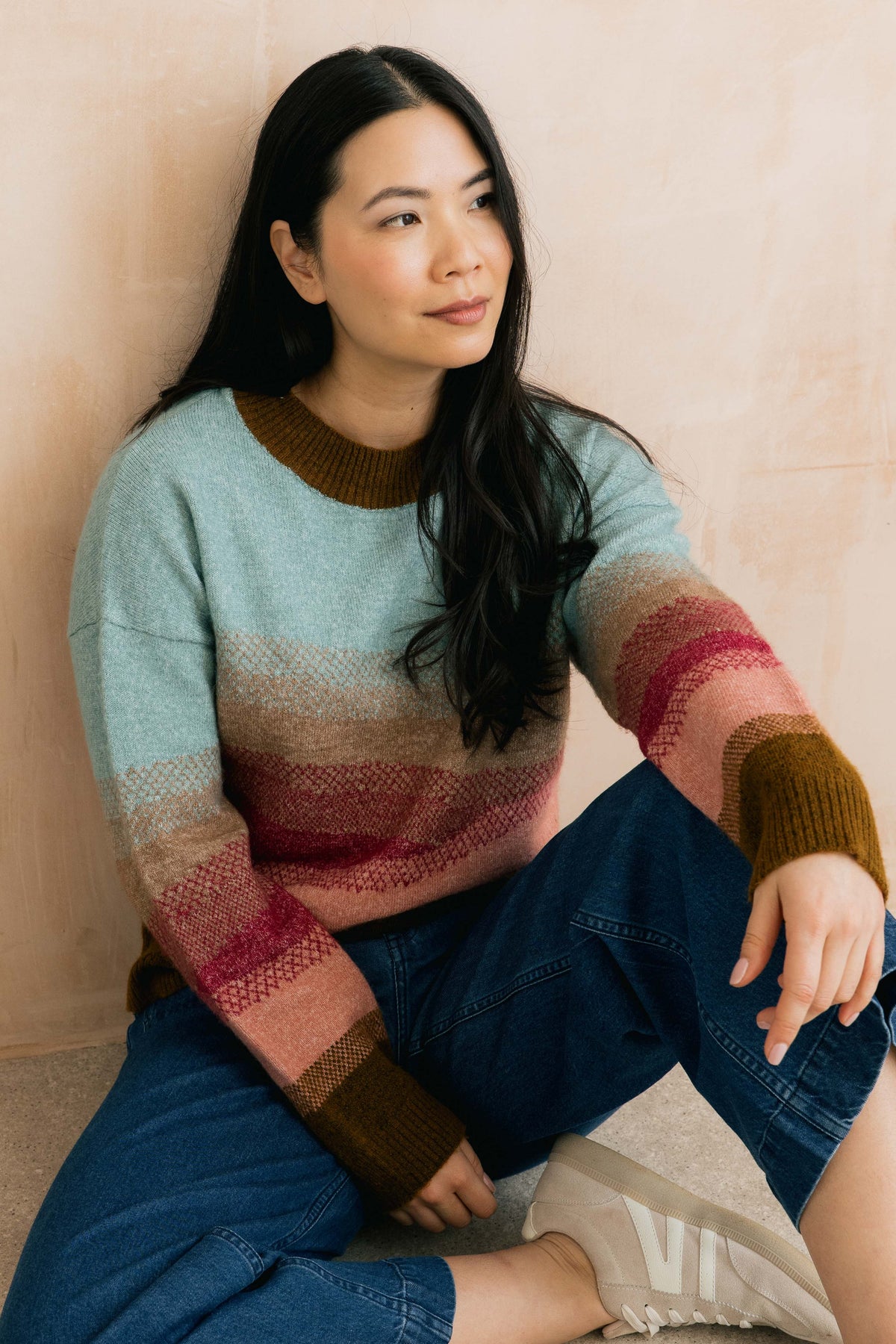 Lily & Me | Artist Jumper Colour Block Knit | Raspberry