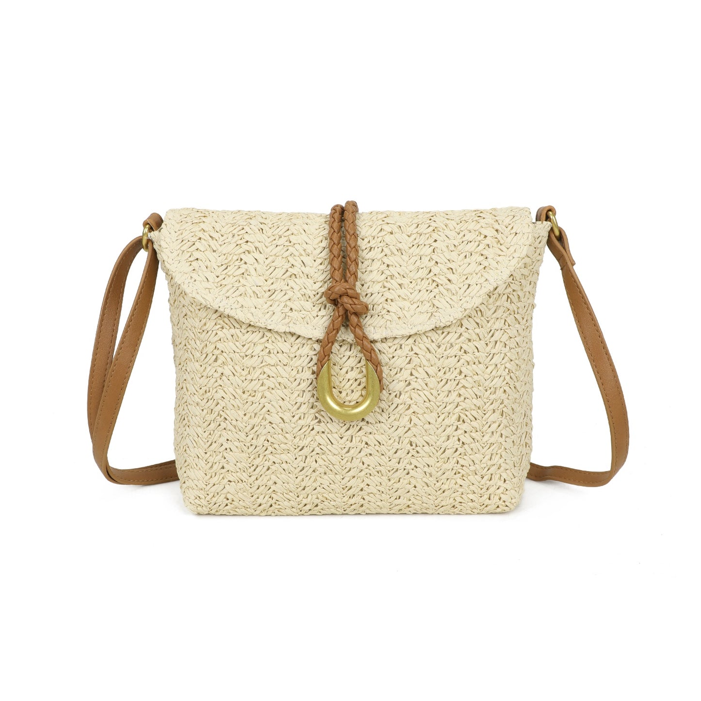 Straw Crossbody Bag | Beige