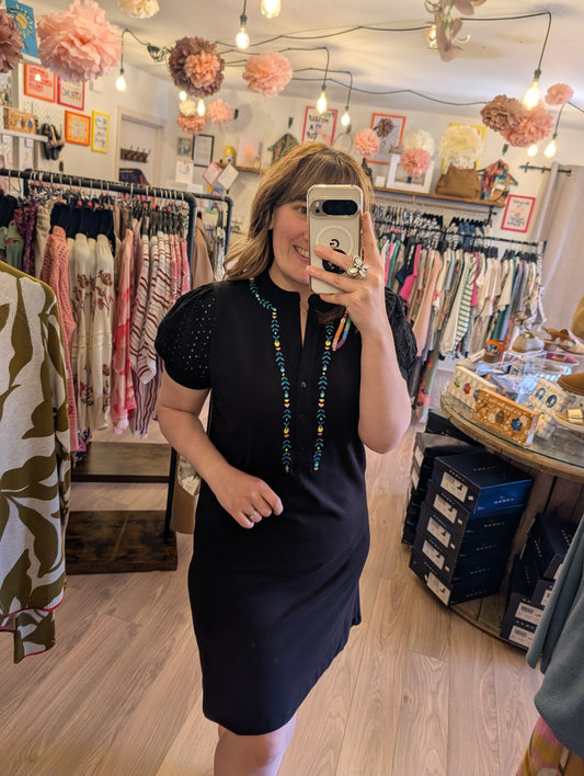 Sugarhill | Kiera Jersey Tunic Embroidered Dress | Black