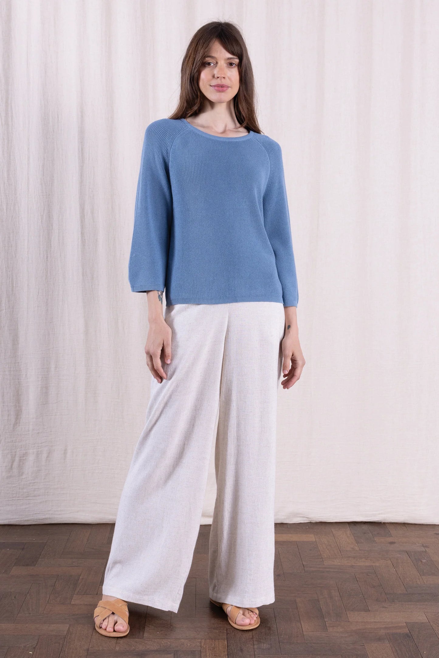 Nomads | Organic Cotton 3/4 Sleeve Jumper | Cornflower Blue