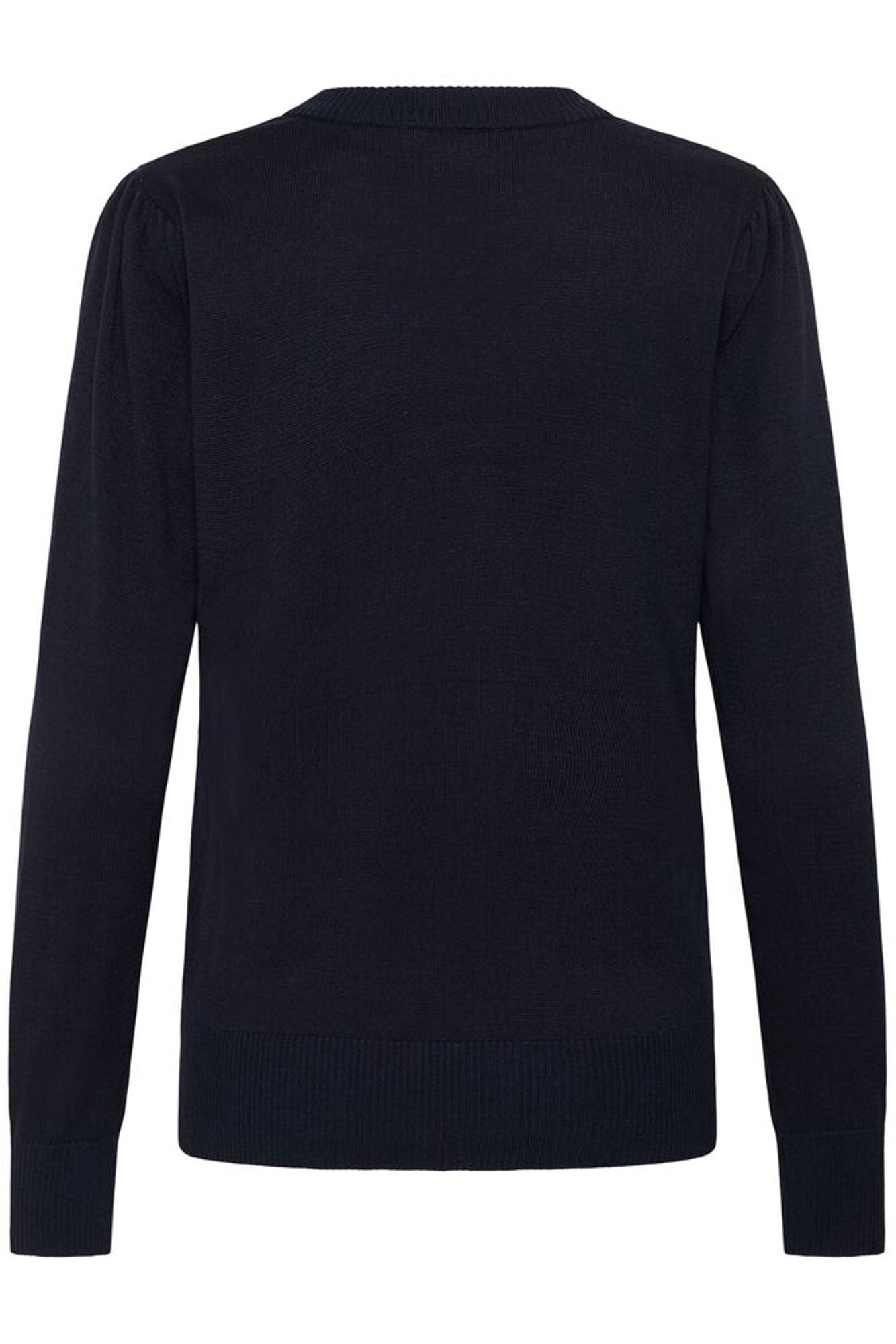 Flat lay of the back of navy blue jumper
