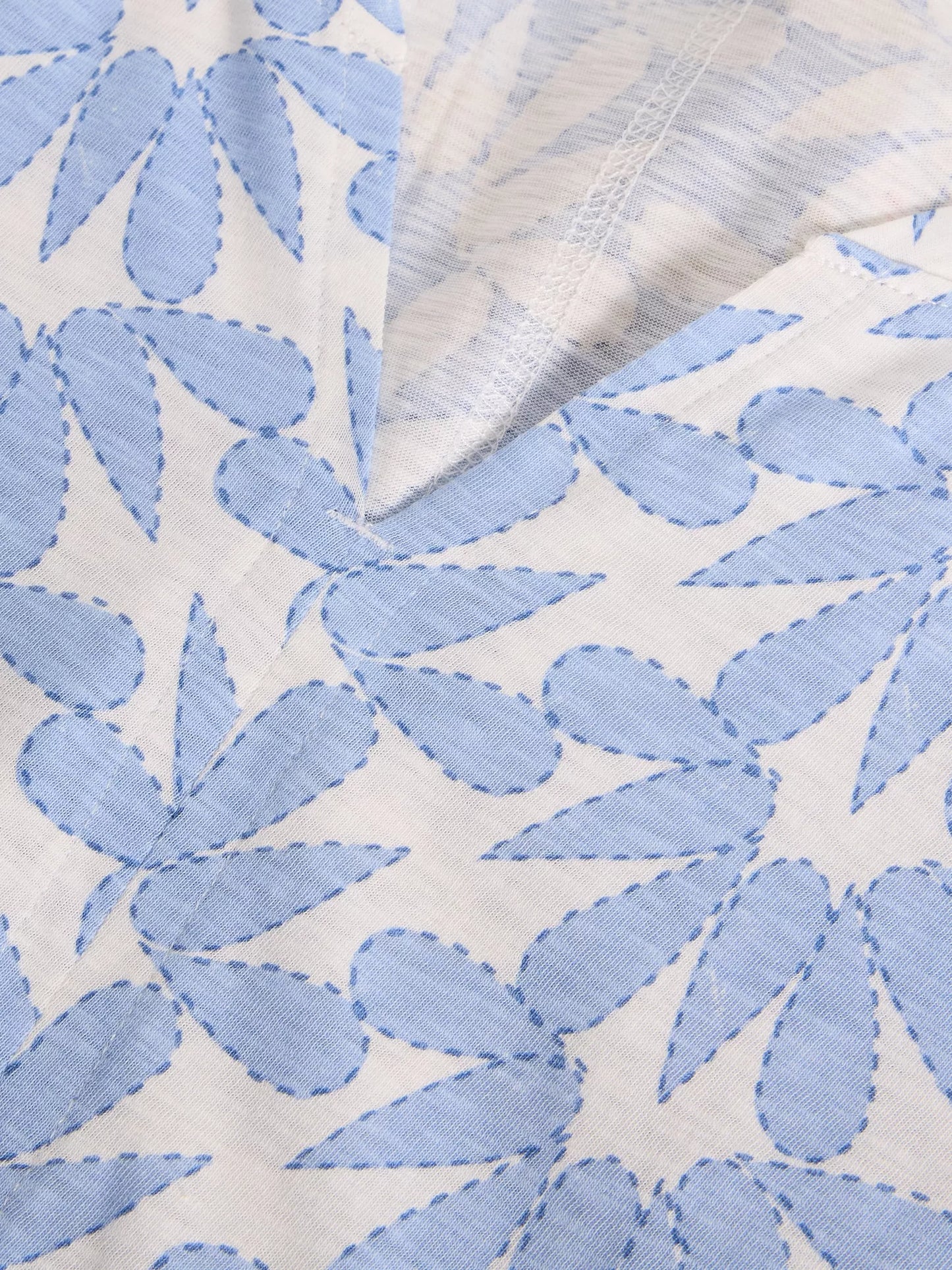 Close-up of blue leaf pattern fabric