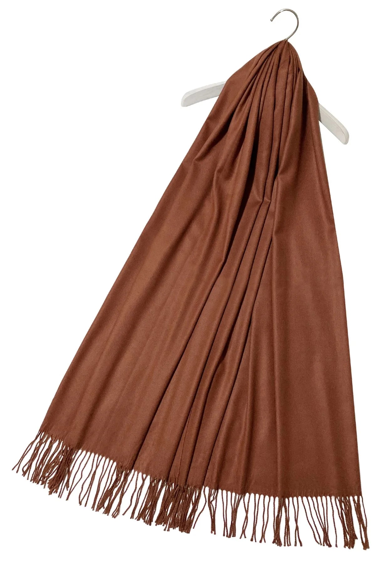 Plain Cashmere Blend Tassel Scarf | Brown