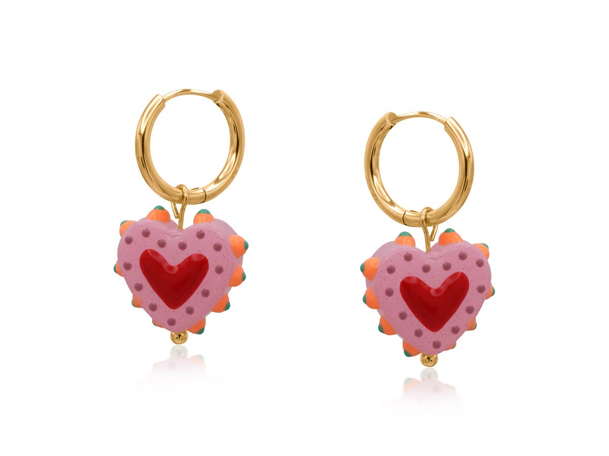 Big Metal London | Santa Fe Heart Charm Earring | Pink