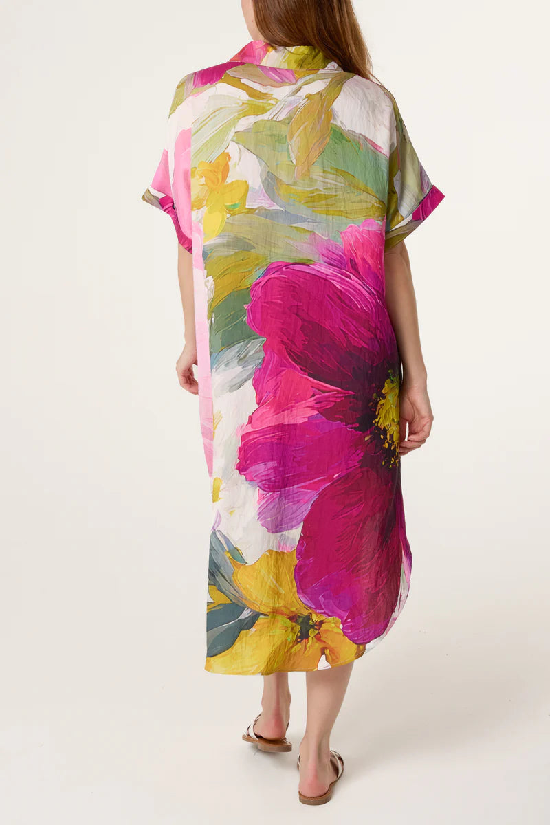 Pre-Order | Watercolour Flower Open Collar Tunic Dress