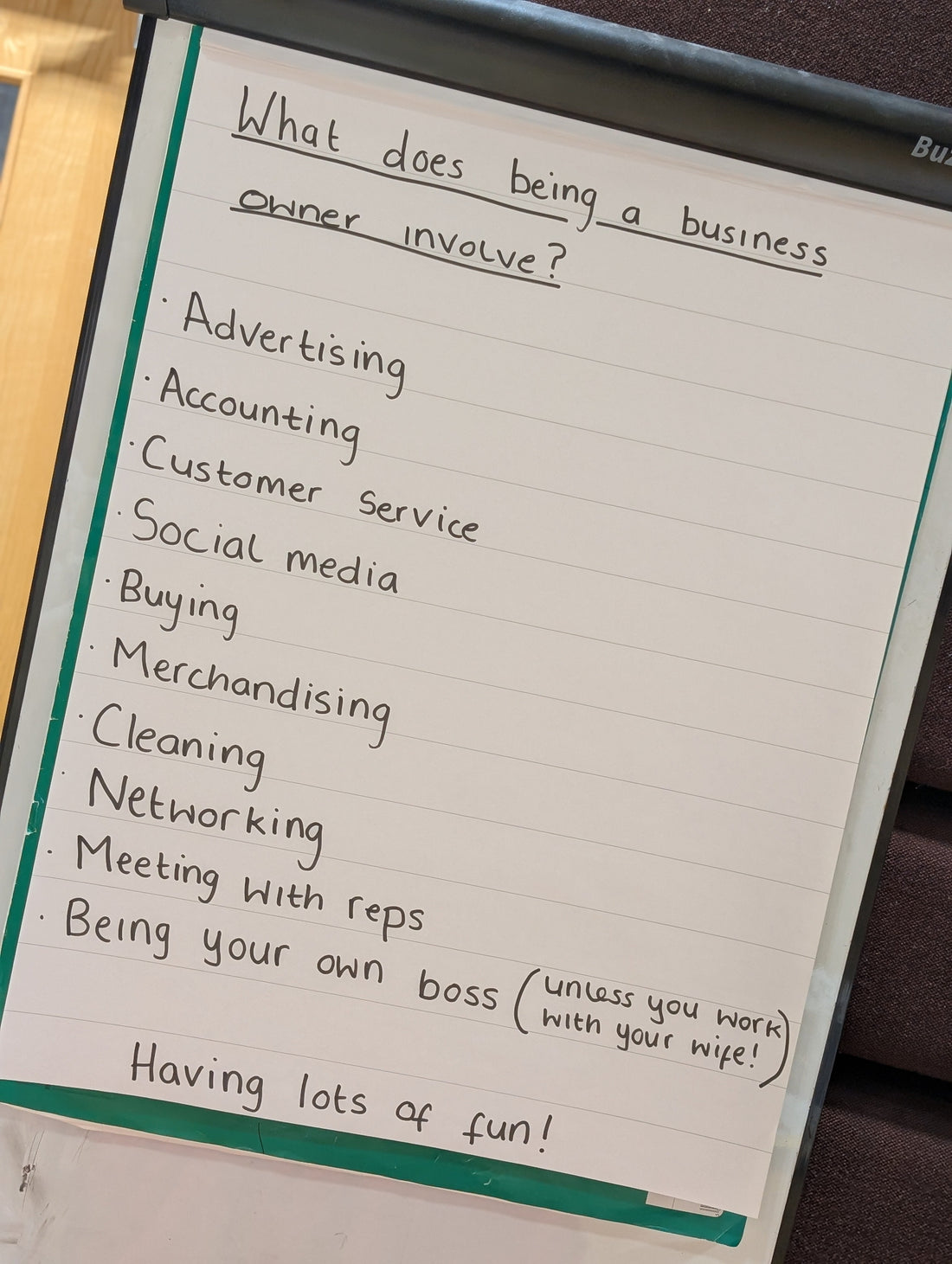 A list of roles involved in being a business owner