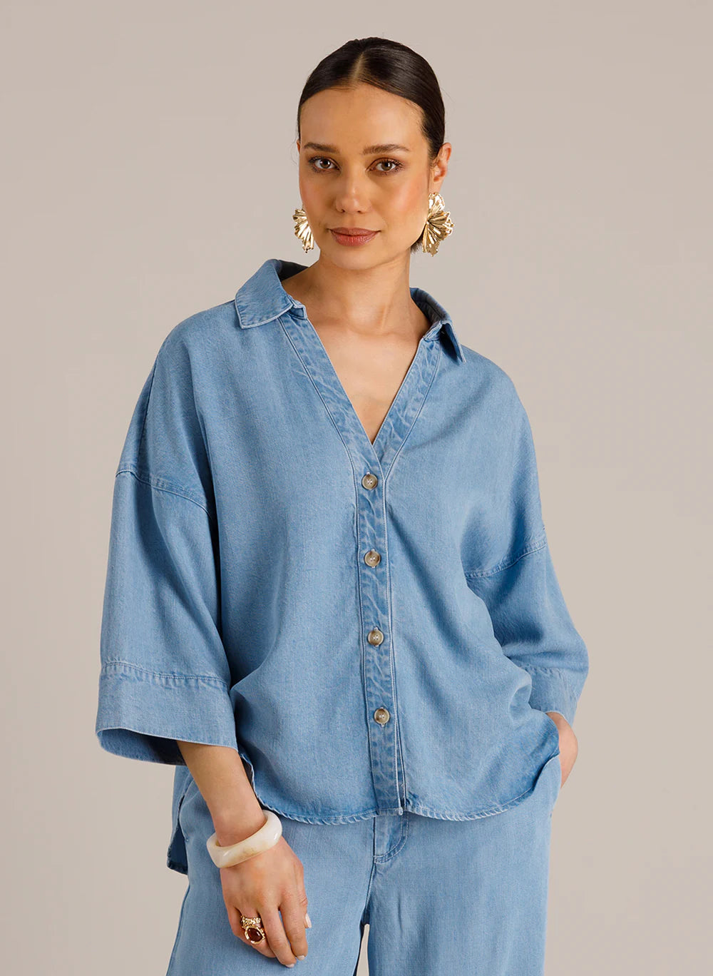 Yest | Margot Light Denim Bleached Blouse