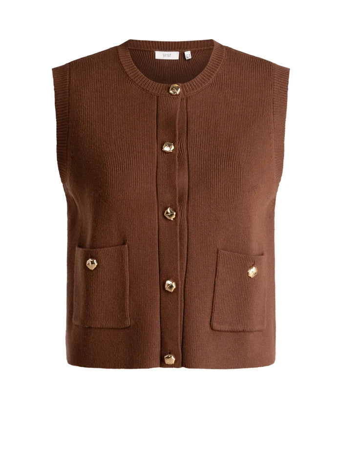 Yest | Siraia Sleeveless Fine Knit Cardigan | Mocca Brown