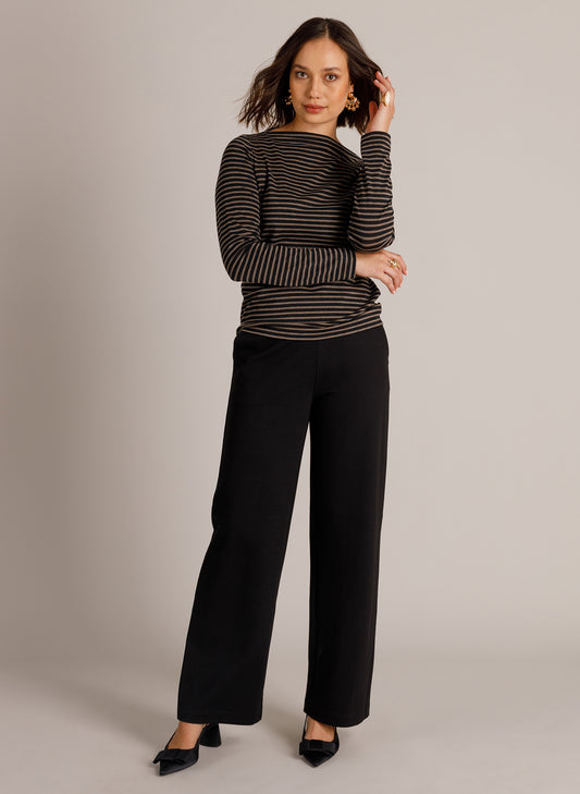 Yest | Wenke Striped Long Sleeve Top | Black & Taupe Stripe
