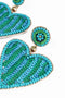 My Doris | Green & Turquoise Stripe Beaded Heart Earrings