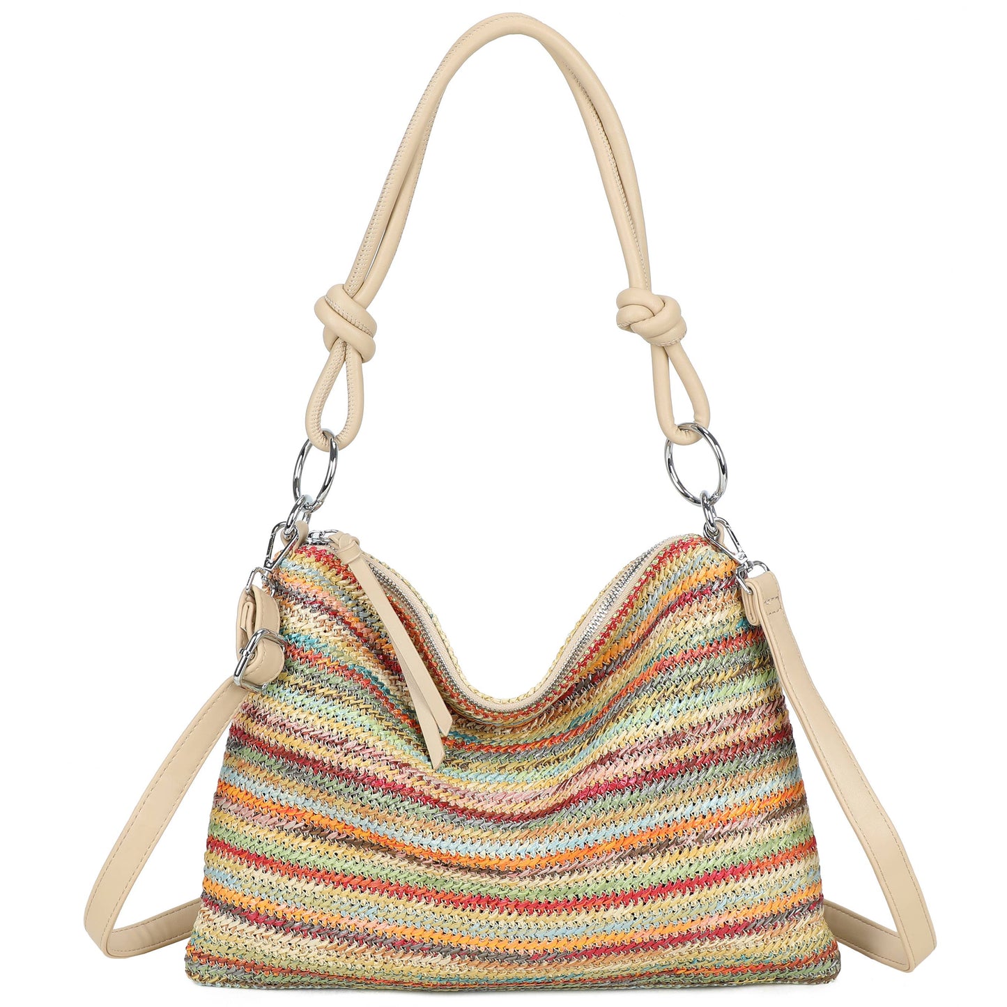 Natural Straw Stripe Shoulder Bag | Rainbow Stripe