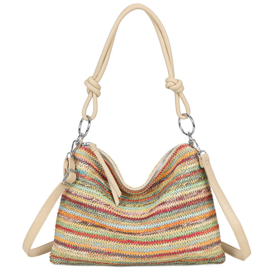 Natural Straw Stripe Shoulder Bag | Rainbow Stripe