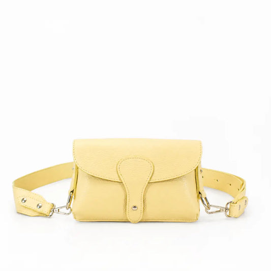 Yellow crossbody bag on a white background