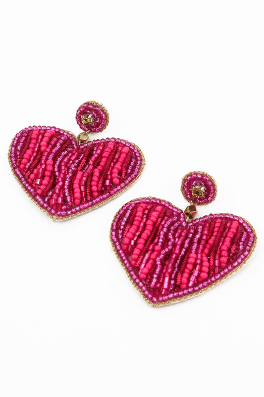 My Doris | Dark Pink Heart Striped Earrings