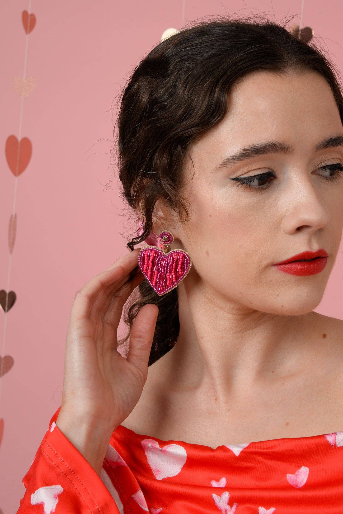My Doris | Dark Pink Heart Striped Earrings