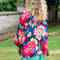 POM | Coral and blue mix hibiscus print kimono