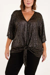 Metallic Leopard V-Neck Top | Curve