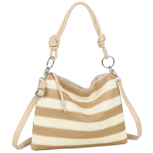 Natural Straw Stripe Shoulder Bag | Brown