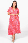 Sarta | Leopard and Star Print Short Sleeve Maxi Wrap Dress | Pink
