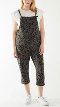 Leopard Print Dungarees - Charcoal