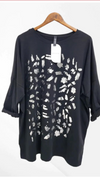 Foil abstract print Tunic Top - Black