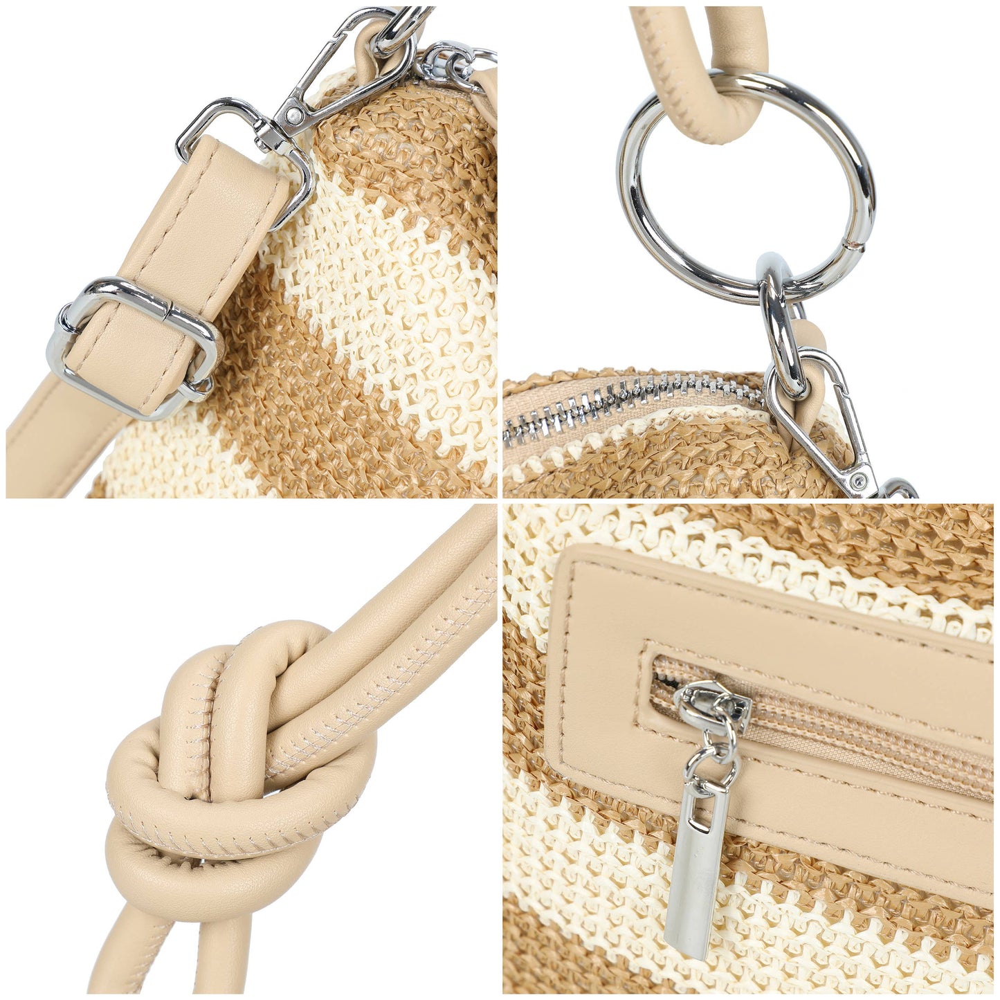 Natural Straw Stripe Shoulder Bag | Blue Stripe