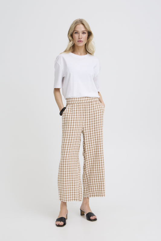 B.young | BYFALAKKA Linen Trousers | Natural Check