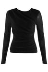 Sheer Sleeve Ruched Blouse | Black