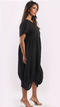 Shirt style midi linen dress - Black