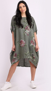 Floral Print Linen Lagenlook Dress/Top - Khaki
