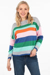 Sarta | Rainbow Striped Lightweight Cotton Jumper Slash Neck | Grey