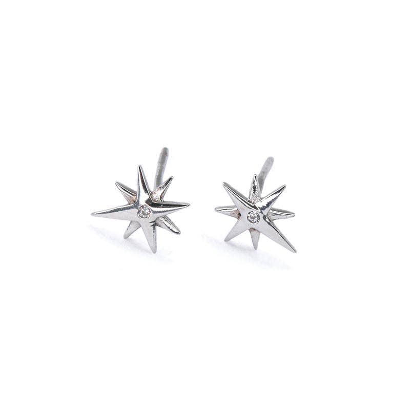 White Leaf | Crystal Centre Star Earring in Sterling Silver