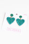 My Doris | Green & Turquoise Stripe Beaded Heart Earrings