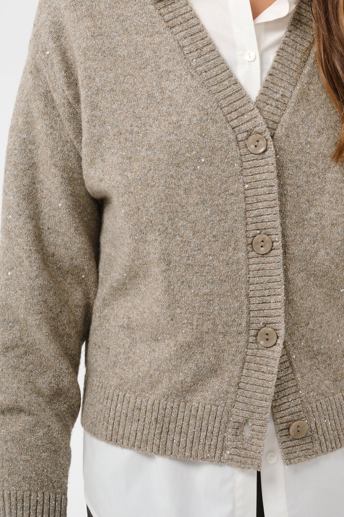 Saint Tropez | NovaSZ V-Neck Cardigan |  Pine Bark Melange / Brown