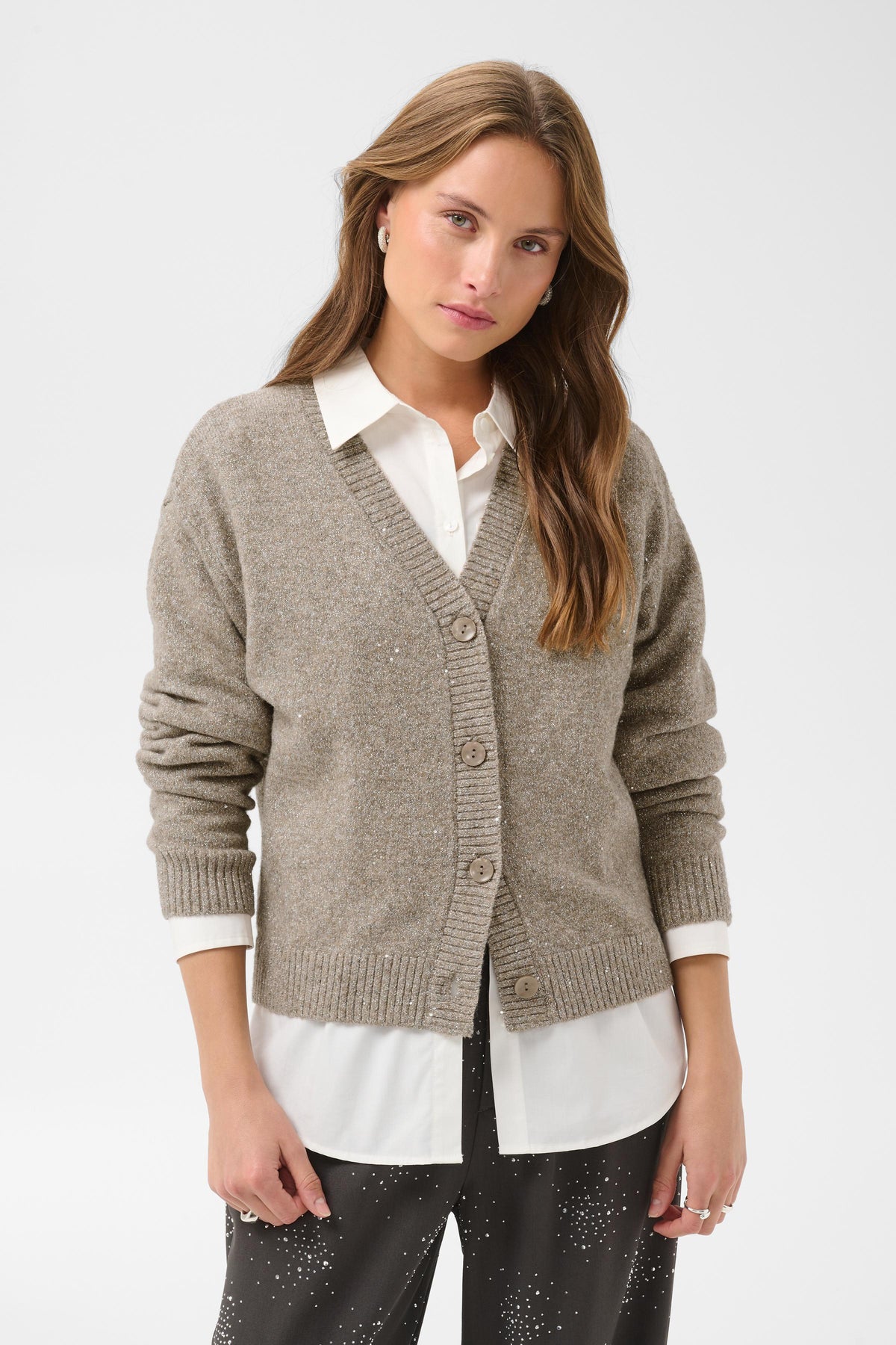 Saint Tropez | NovaSZ V-Neck Cardigan |  Pine Bark Melange / Brown