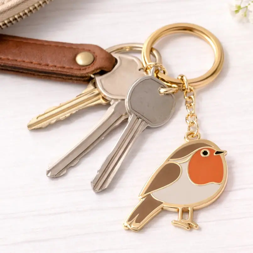 Robin Enamel & Metal Keyring