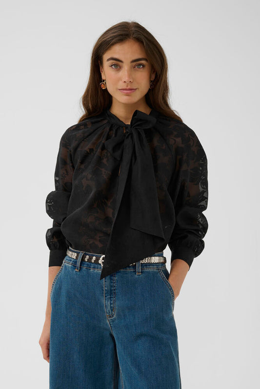 Culture | CUBRILLA Floral Jacquard Tie-Neck Blouse