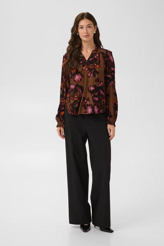 Culture | CUVIOLETTA Blouse | Brown/Pink Flower