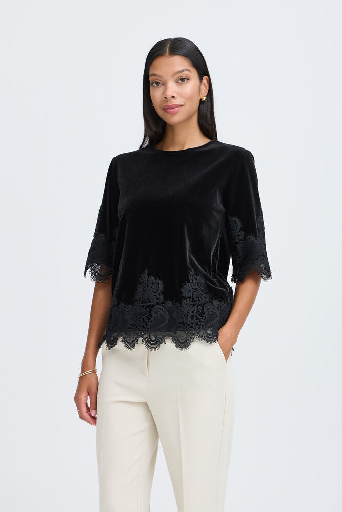 Pre-Order | BYPERLINA Lace Hem Top | Black