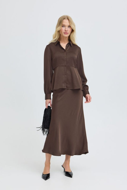 Pre-Order | BYISA Midi Skirt | Java | Chocolate Brown